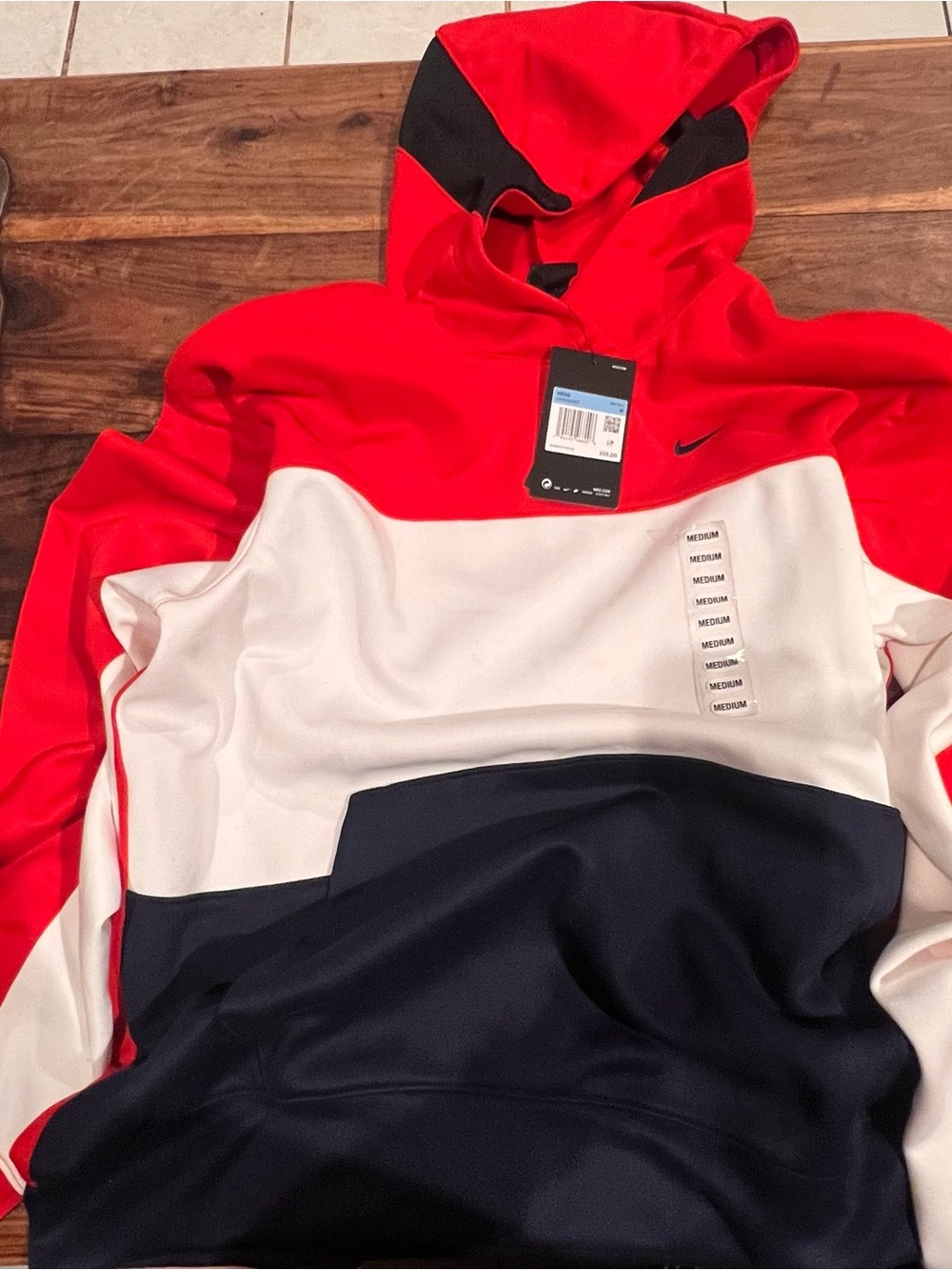 Nike Red White Navy Colorblock Hooded Sweatshirt